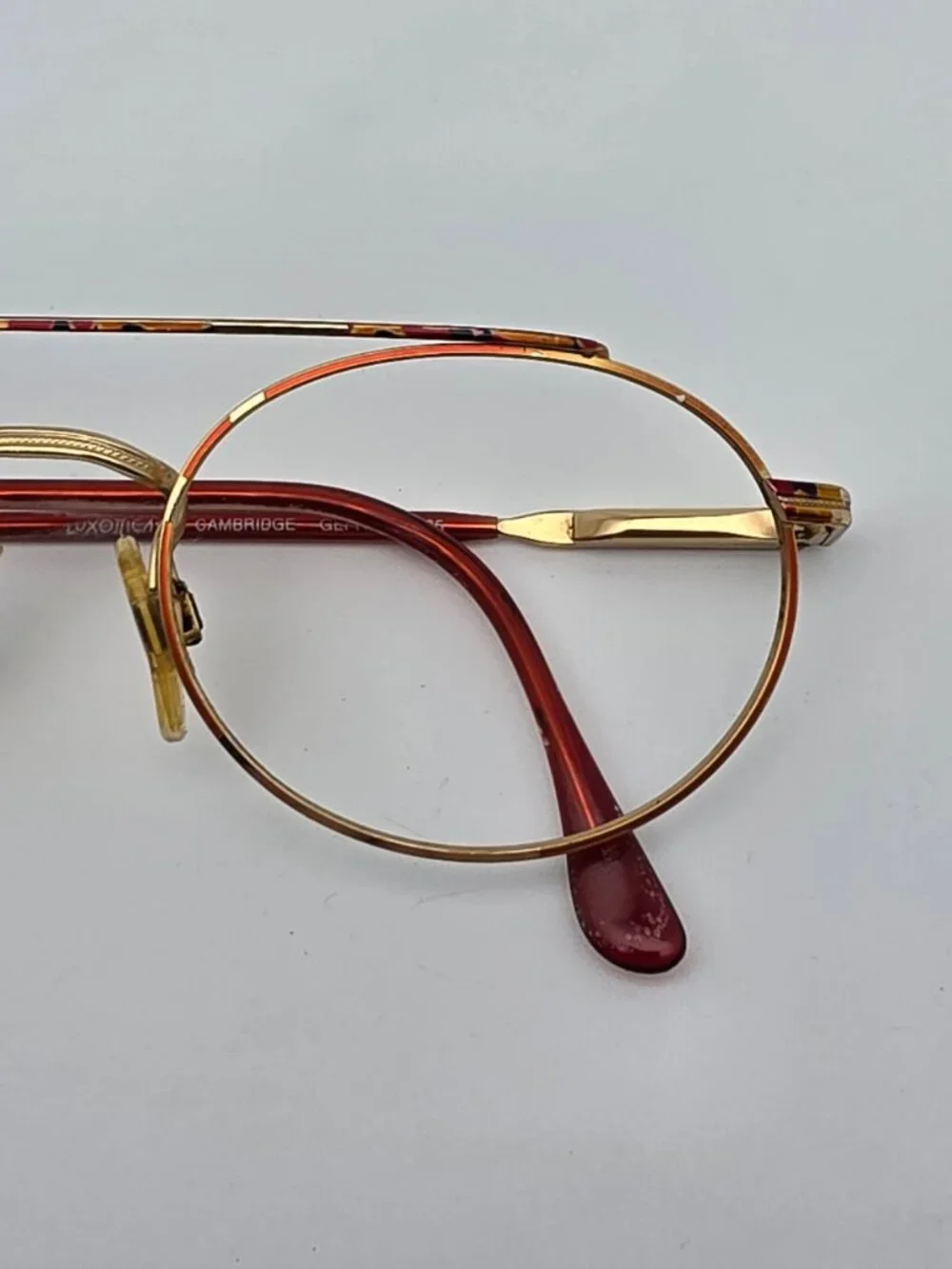 Luxottica Cambridge GEP Gold Red Aviator Sunglasses Frame w Flexhinge Italy 50mm